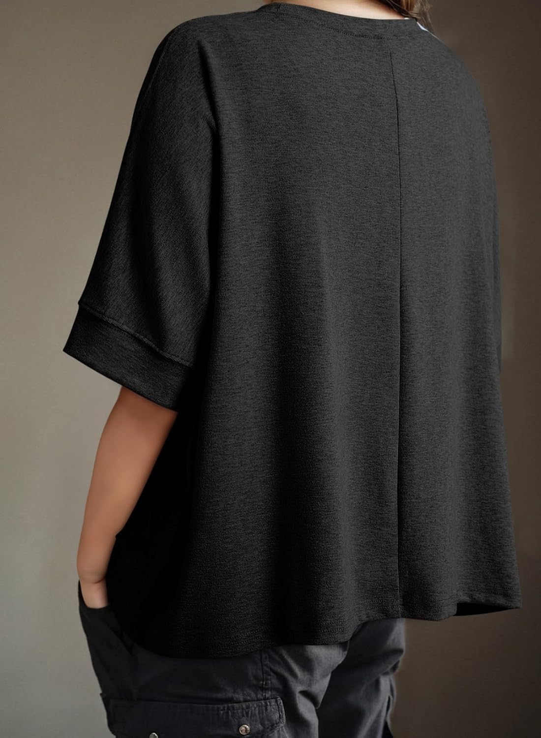 Dokotoo Hauts d'été pour femmes 2026 Dolman manches amples surdimensionnés t-shirts décontractés col rond solide basique