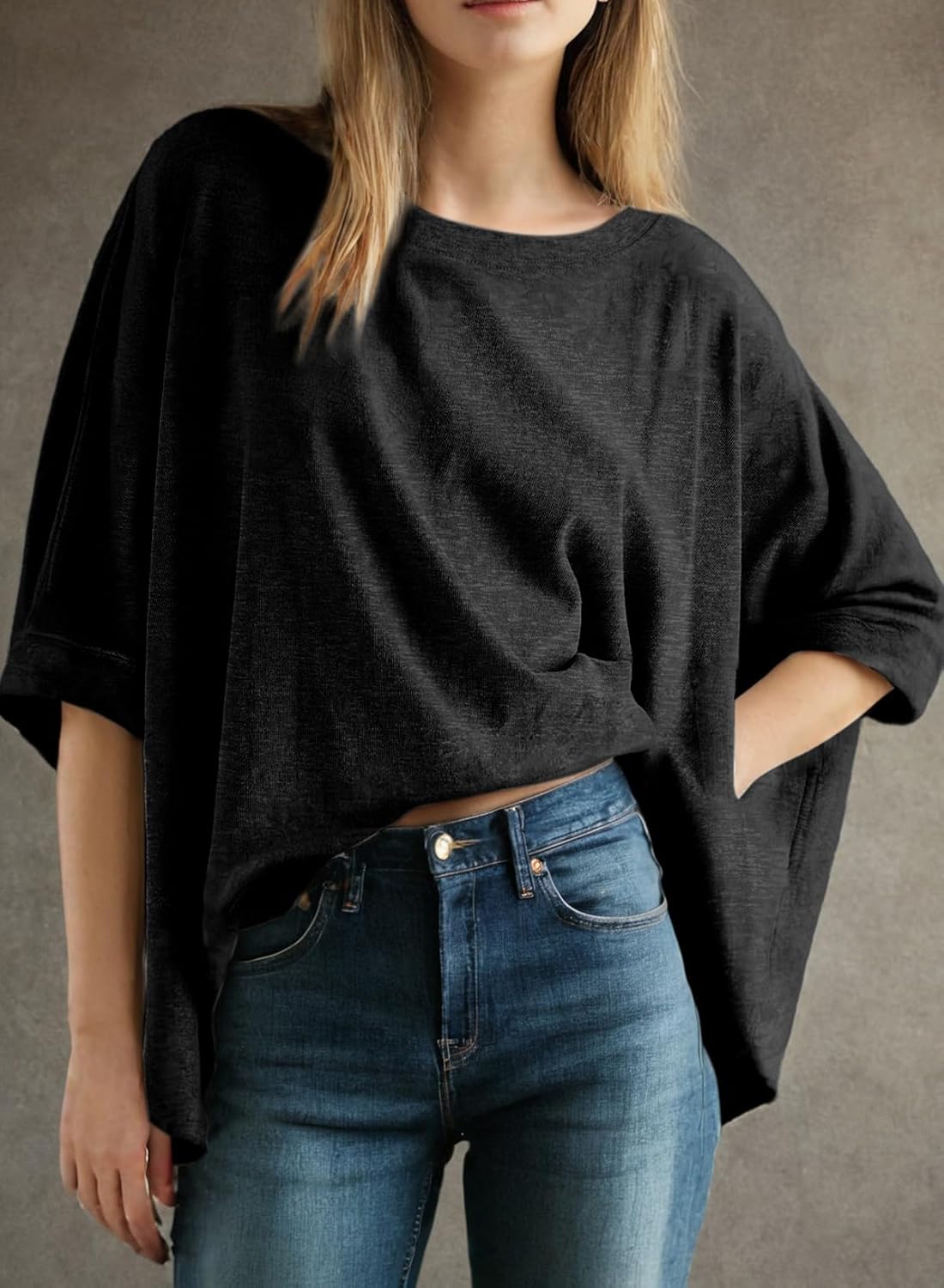 Dokotoo Hauts d'été pour femmes 2026 Dolman manches amples surdimensionnés t-shirts décontractés col rond solide basique