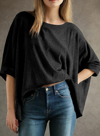 Dokotoo Hauts d'été pour femmes 2026 Dolman manches amples surdimensionnés t-shirts décontractés col rond solide basique