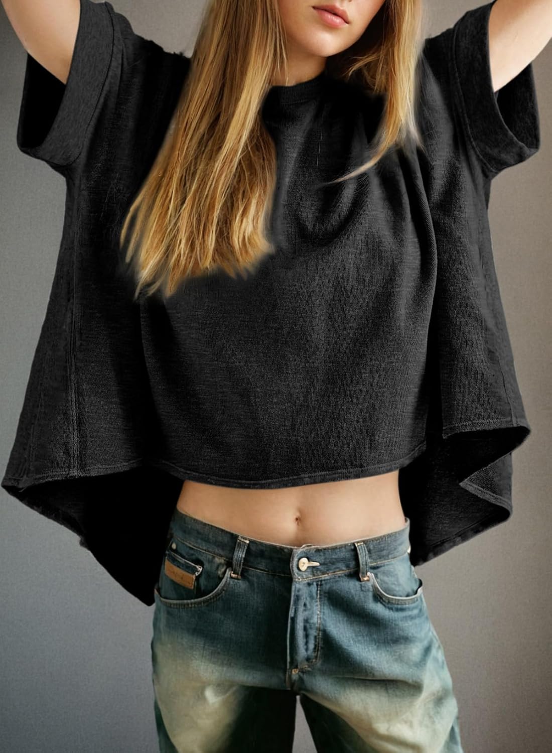 Dokotoo Hauts d'été pour femmes 2026 Dolman manches amples surdimensionnés t-shirts décontractés col rond solide basique