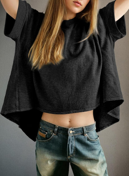 Dokotoo Hauts d'été pour femmes 2026 Dolman manches amples surdimensionnés t-shirts décontractés col rond solide basique