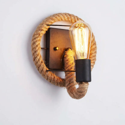 Hemp Rope Wall Sconce - Industrial - Farmhouse - Round Lighting Fixture