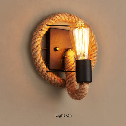 Hemp Rope Wall Sconce - Industrial - Farmhouse - Round Lighting Fixture