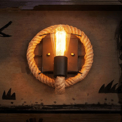 Hemp Rope Wall Sconce - Industrial - Farmhouse - Round Lighting Fixture