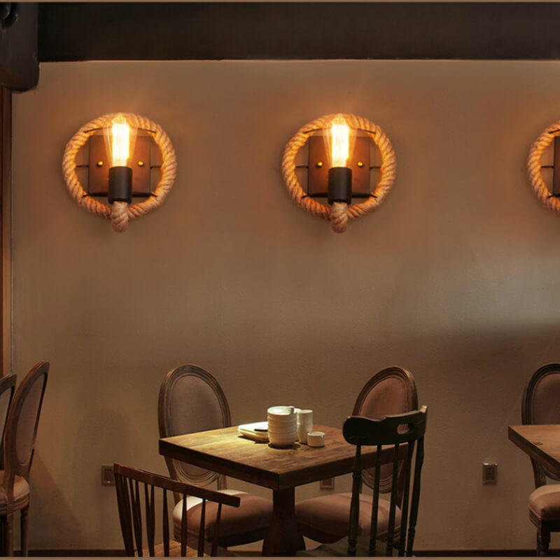 Hemp Rope Wall Sconce - Industrial - Farmhouse - Round Lighting Fixture