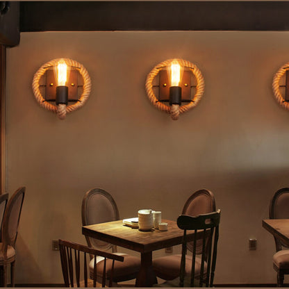 Hemp Rope Wall Sconce - Industrial - Farmhouse - Round Lighting Fixture