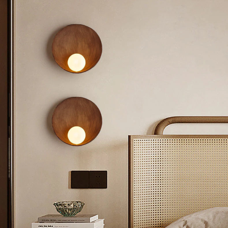 Modern Round Wall Lamp - Wood or Plaster - Minimalist Design