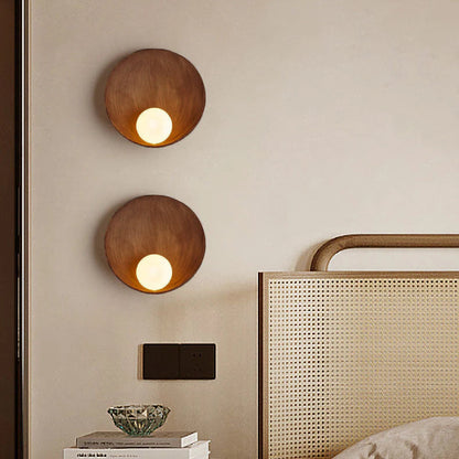 Modern Round Wall Lamp - Wood or Plaster - Minimalist Design