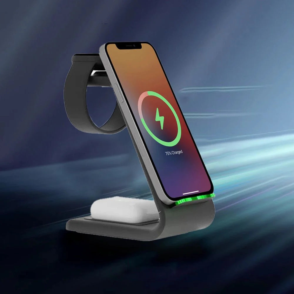 Premium 3 in 1 Fast Wireless Charging Stand for iPhone, Apple Watch & AirPods